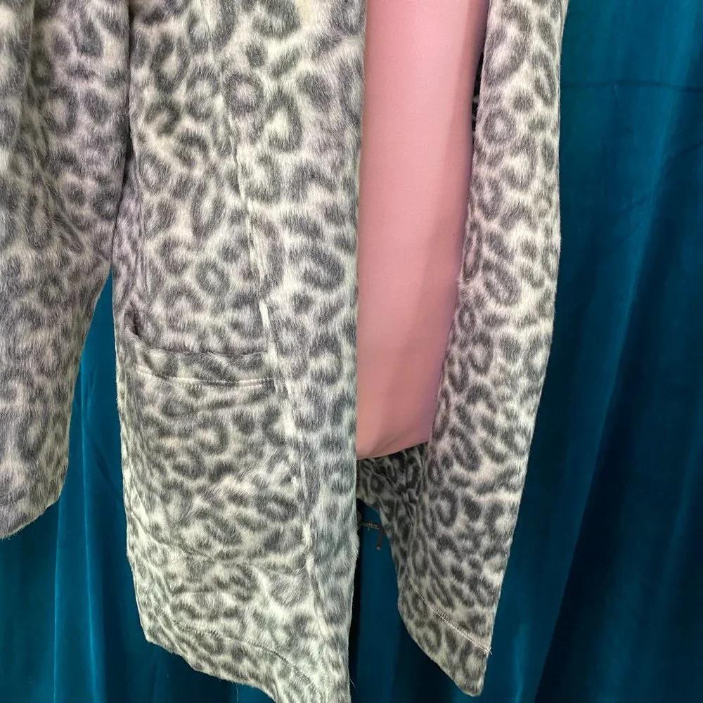 A New Day Animal Print Fleece Open Front Jacket in Gray